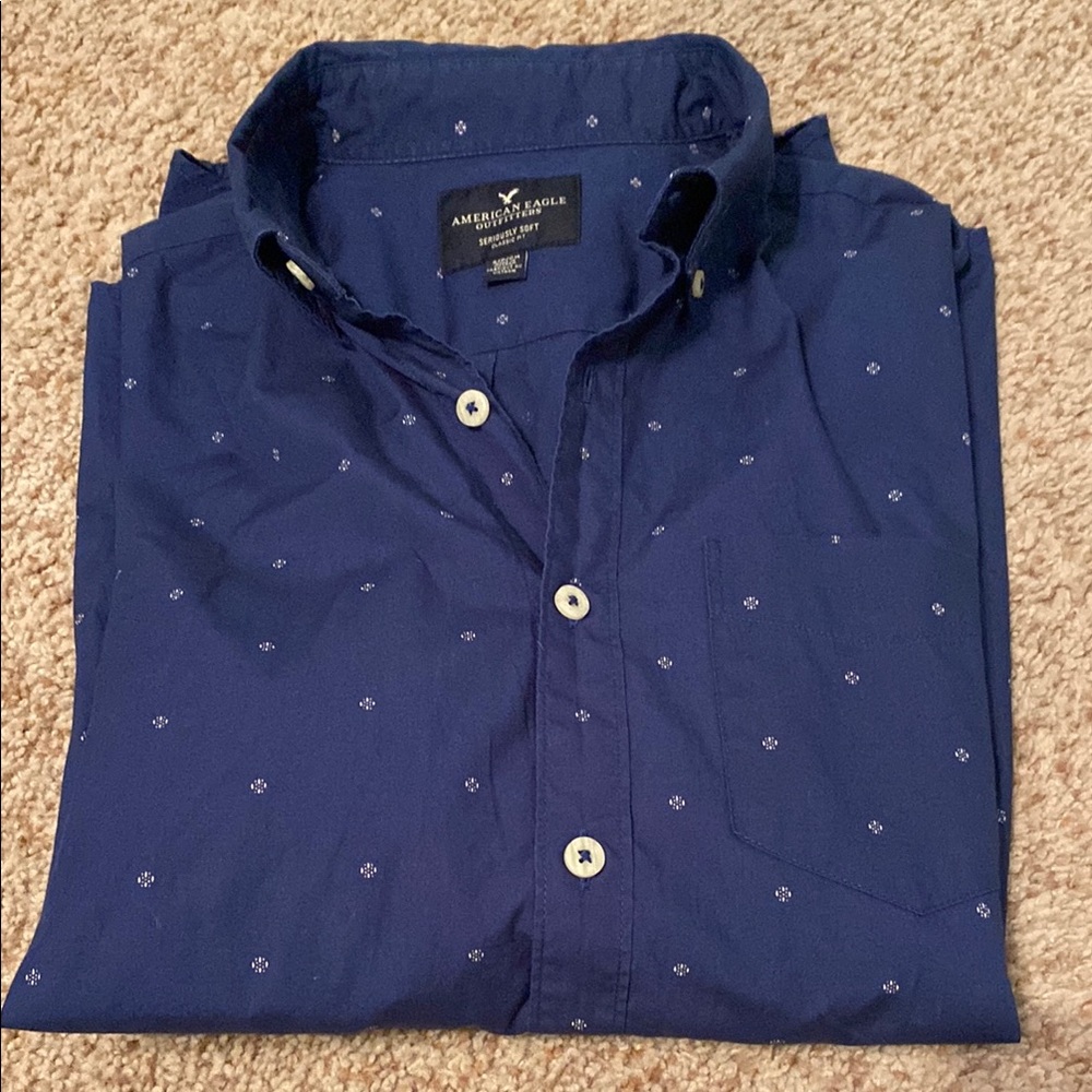 American Eagle Outfitters Navy Blue Casual Button Down Shirt